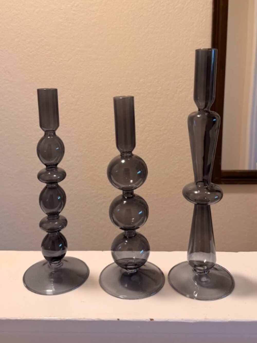 Bubble Glass Candlestick Holders - Smoke Gray, Set of 3, Like New